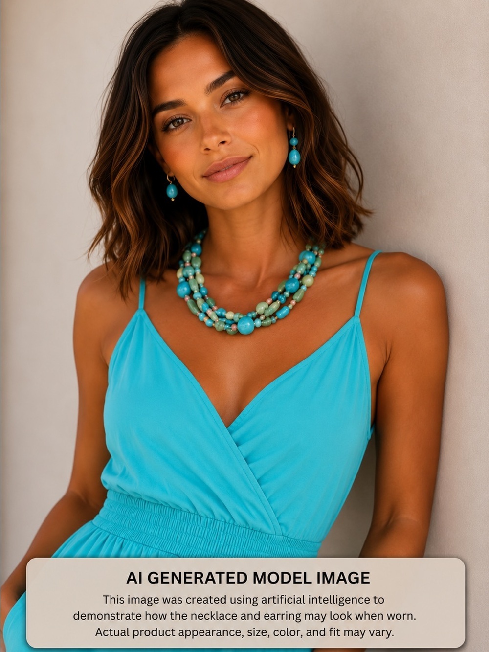 Unbranded Necklace Southwest Western Faux Turquoise NBe3-Strand Beads 15-18 inch